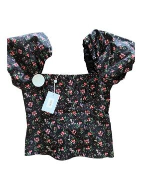 Hill House Matilda Top Black Floral Square Neck Puff Sleeve NWT size XL